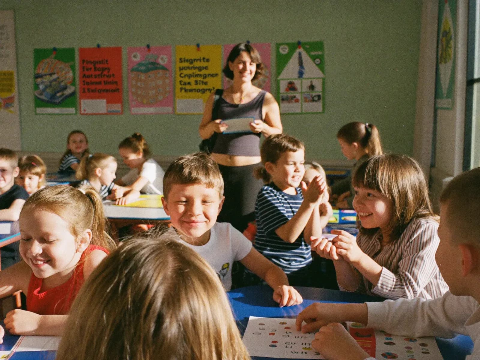 Молодші школярі на занятті англійської з викладачкою